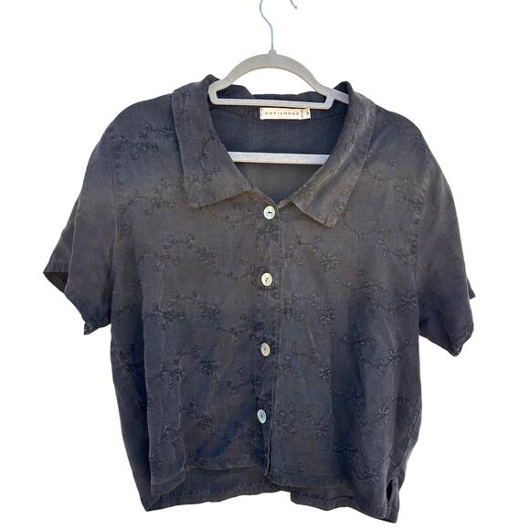 Vintage‎ Cut Loose Button Down Shirt, Boxy, Embroidered, Black, Sz M - Picture 1 of 5